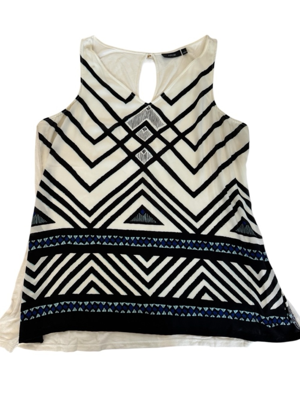 Apt. 9 Black, White & Blue Geometric Sleeveless Tank Top L